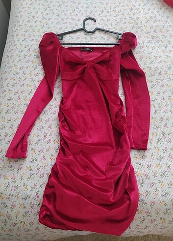 Kadife bordo mini elbise