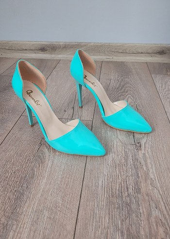 Turkuaz Parlak Stiletto Kadın Ayakkabı BAMBI MARKA DEFOSUZ