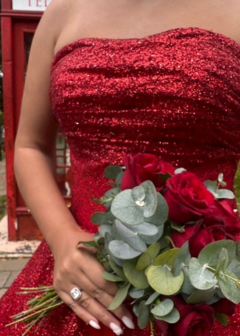 Parlak Kırmızı Straplez Uzun Abiye - Görsel 4