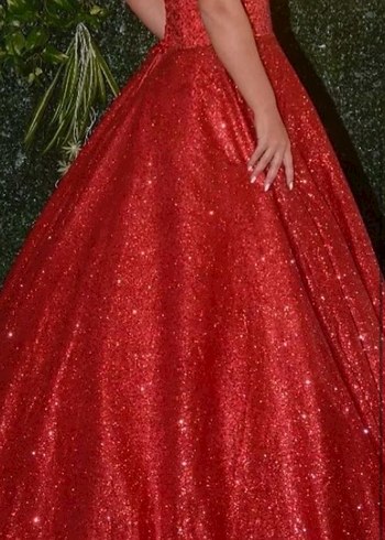 Parlak Kırmızı Straplez Uzun Abiye - Görsel 5