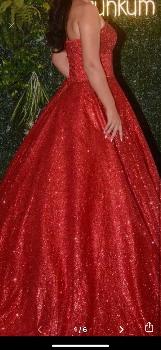 Parlak Kırmızı Straplez Uzun Abiye - Görsel 5