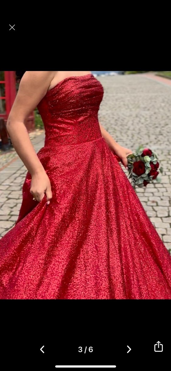 Parlak Kırmızı Straplez Uzun Abiye - Görsel 3