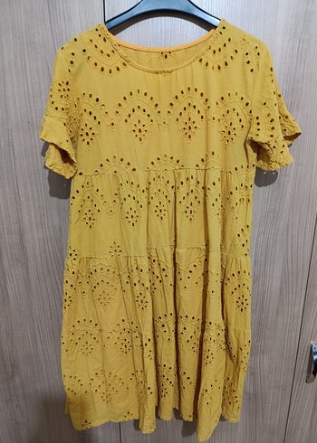 Sarı Mini Bohem Nakışlı Elbise