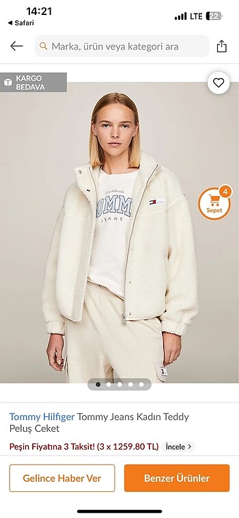 Tommy Hilfiger Orijinal Beyaz Peluş Mont