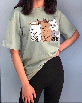 l Beden 3 ayı baskılı Oversize kalıp tshirt