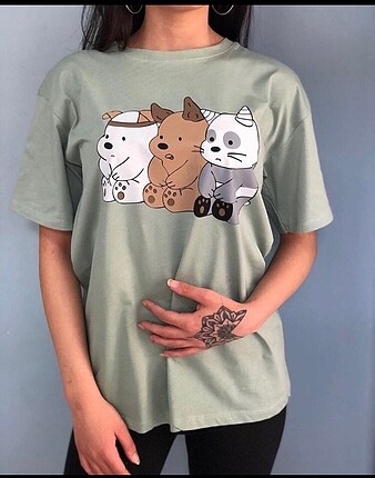 Markasız Ürün 3 ayı baskılı Oversize kalıp tshirt