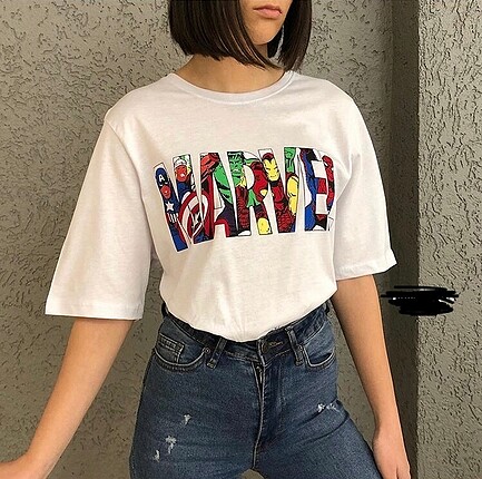 s Beden Marvel Baskılı Oversize kalıp tshirt