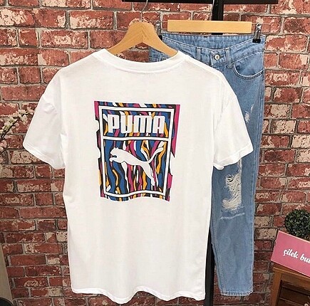 s Beden siyah Renk Puma sırt baskılı Oversize kalıp tshirt