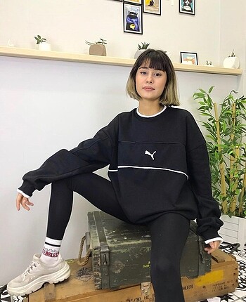 Puma Puma şerit detaylı Oversize kalıp Sweat