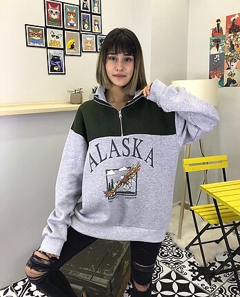 Markasız Ürün Alaska baskılı Oversize kalıp Sweat