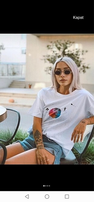 m Beden Satürn baskılı oversize kalıp Tshirt