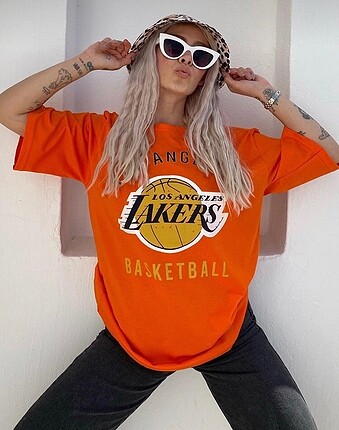 Markasız Ürün Lakers baskılı oversize kalıp Tshirt