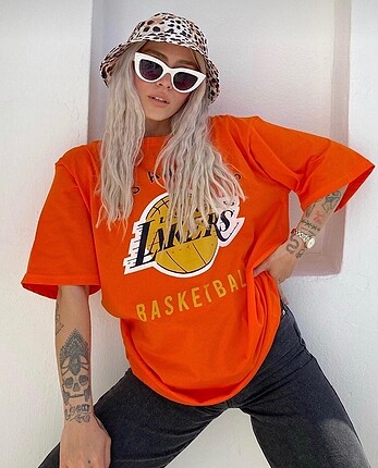 l Beden Lakers baskılı oversize kalıp Tshirt
