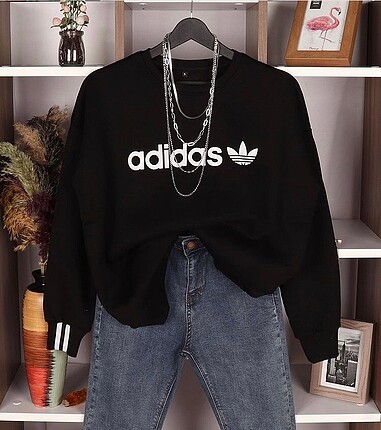 l Beden beyaz Renk Adidas baskılı oversize kalıp Sweat