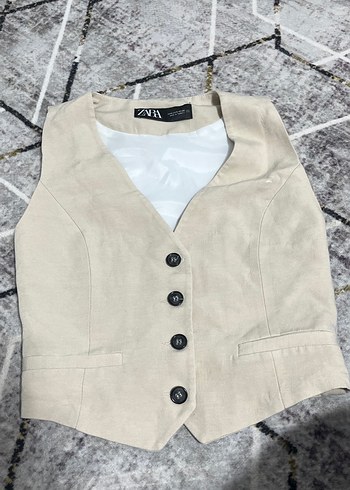 Zara bej düğmeli kolsuz yelek