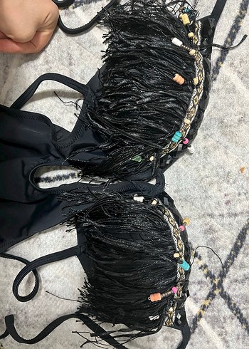 Püsküllü Nakışlı Siyah Bohem Mayo - Görsel 3