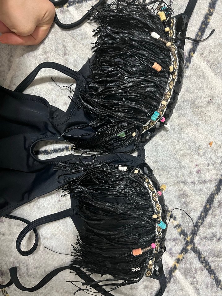 Püsküllü Nakışlı Siyah Bohem Mayo - Görsel 3