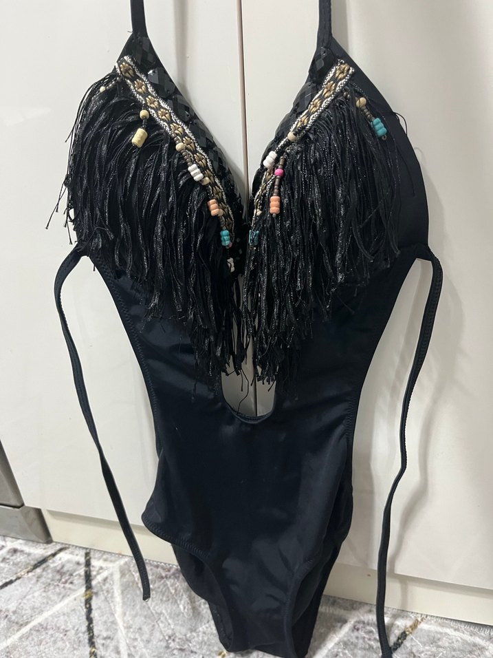 Püsküllü Nakışlı Siyah Bohem Mayo - Görsel 4