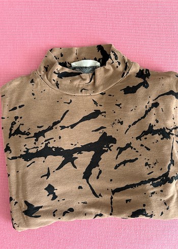 m Beden Kadın Kahverengi Batik Desenli Uzun Kollu crop