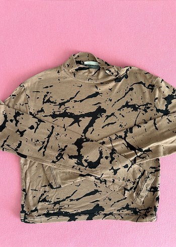 Kadın Kahverengi Batik Desenli Uzun Kollu crop