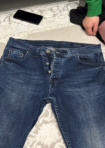 Erkek Lacivert Regular Fit Düğmeli Denim Pantolon - Görsel 2