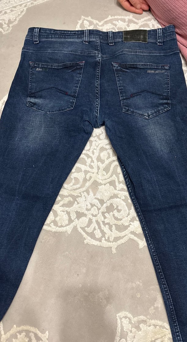 Erkek Lacivert Regular Fit Düğmeli Denim Pantolon - Görsel 5