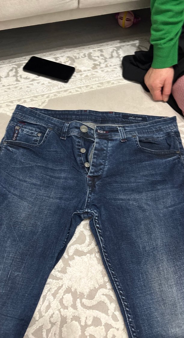 Erkek Lacivert Regular Fit Düğmeli Denim Pantolon - Görsel 2