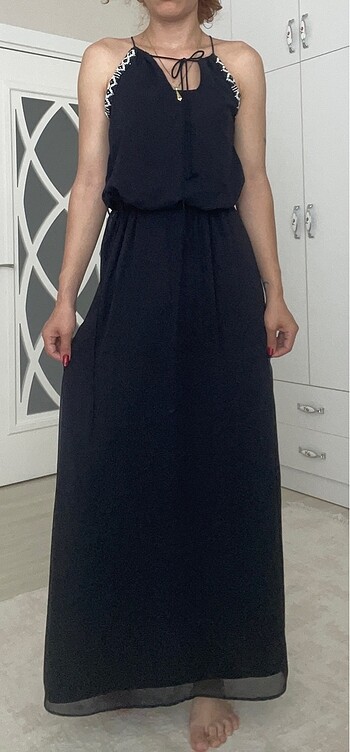 Zara Zara trafaluc lacivert boncuklu elbise