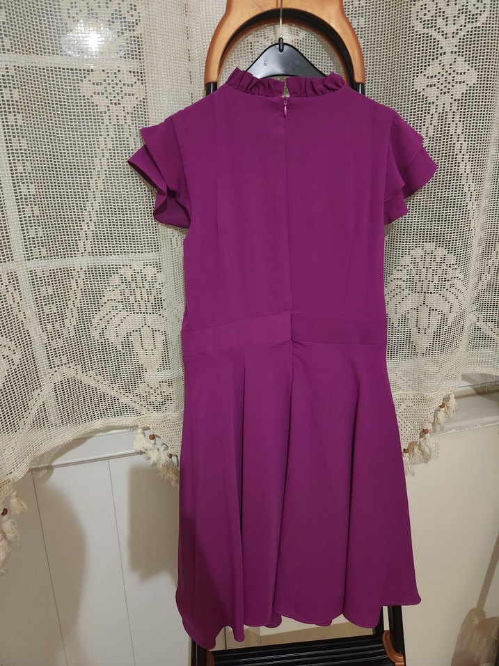 Fuşya Fırfır Detaylı Romantik Şık Elbise - Görsel 4