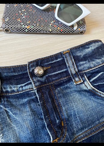 s Beden mavi Renk Nakış Detaylı Koyu Mavi Mini Denim Etek