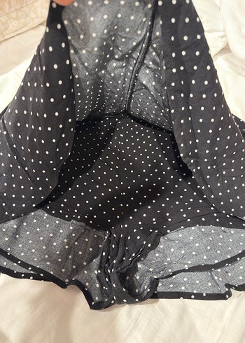 Kadın Siyah Puantiyeli Mini şort etek - Görsel 2