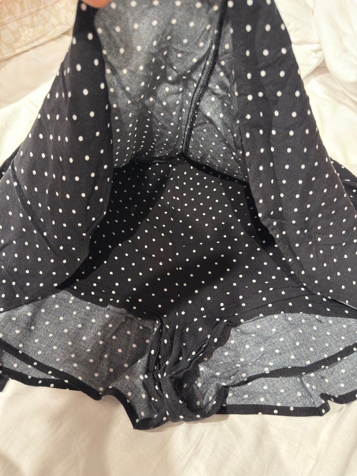 Kadın Siyah Puantiyeli Mini şort etek - Görsel 2