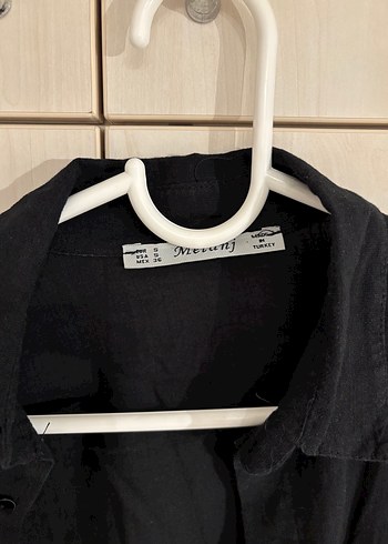 Siyah Uzun Keten Kadın Gömlek - Görsel 3