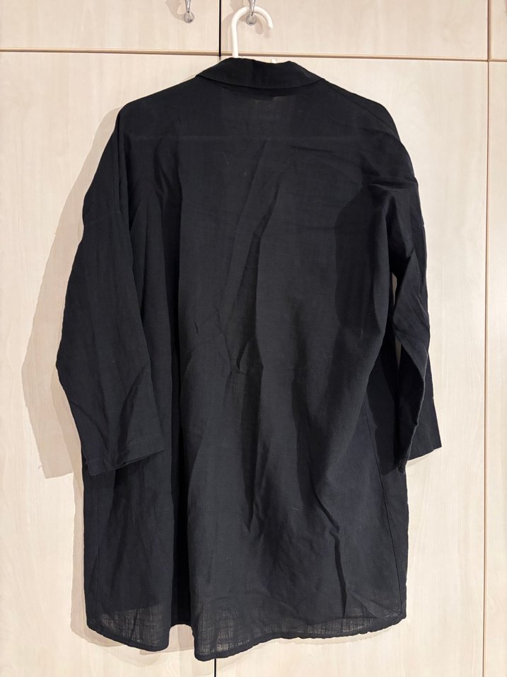 Siyah Uzun Keten Kadın Gömlek - Görsel 4