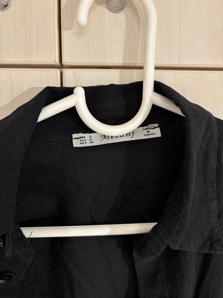 Siyah Uzun Keten Kadın Gömlek - Görsel 3