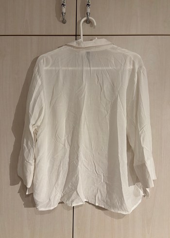 Düğmeli Beyaz Keten Salaş Gömlek - Görsel 4