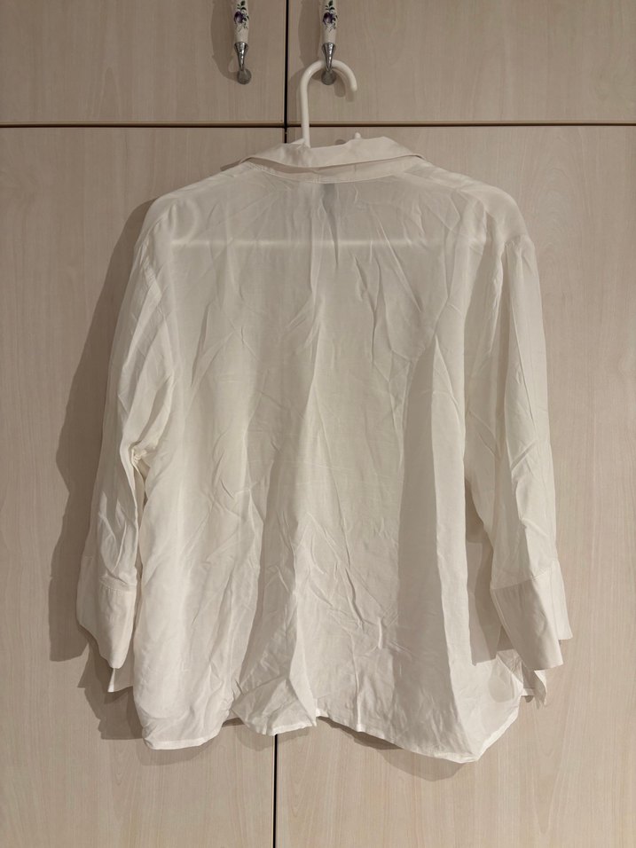 Düğmeli Beyaz Keten Salaş Gömlek - Görsel 4