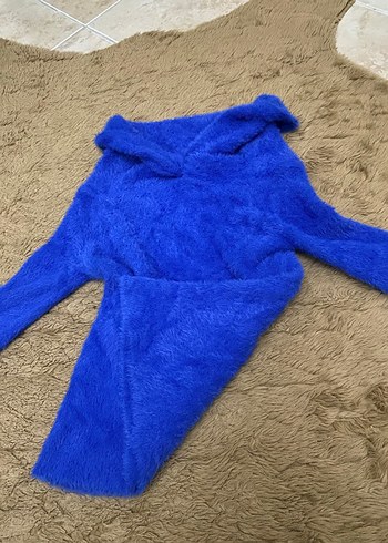 Kadın Mavi Yumuşak Dokulu madonna kazak - Görsel 3