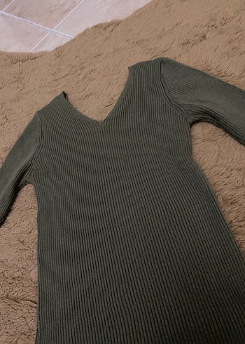 Koyu Yeşil Kadın Yün Uzun Kollu Triko - Görsel 2