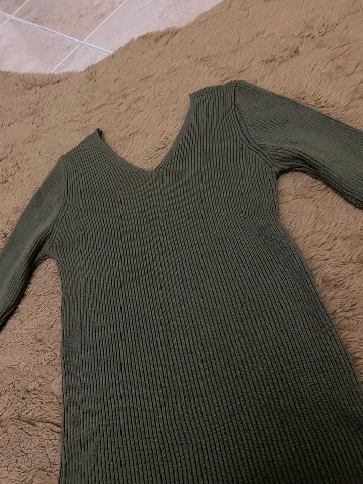 Koyu Yeşil Kadın Yün Uzun Kollu Triko - Görsel 2