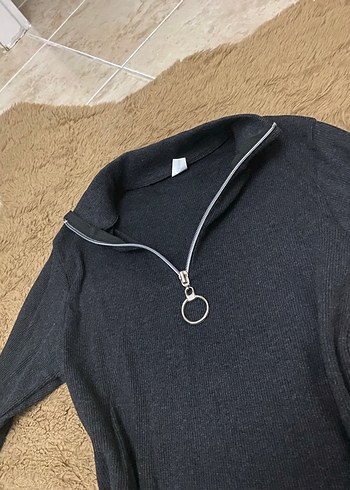 Gri Fermuarlı Uzun Kollu Kadın Sweatshirt - Görsel 2