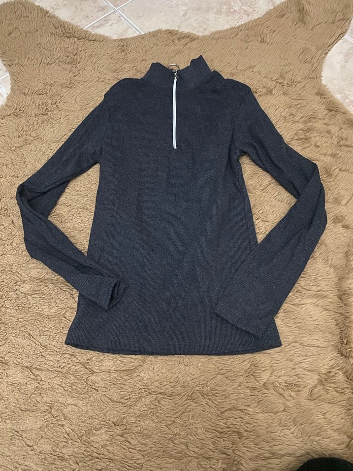 Gri Fermuarlı Uzun Kollu Kadın Sweatshirt - Görsel 4