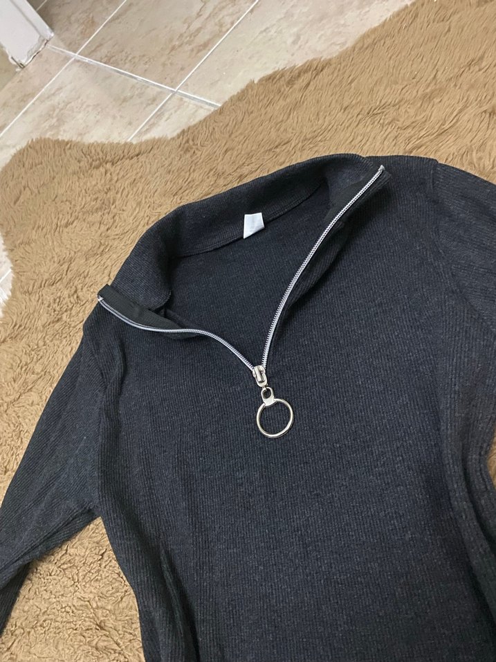 Gri Fermuarlı Uzun Kollu Kadın Sweatshirt - Görsel 2