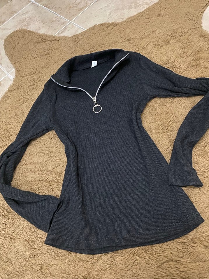 Gri Fermuarlı Uzun Kollu Kadın Sweatshirt - Görsel 3