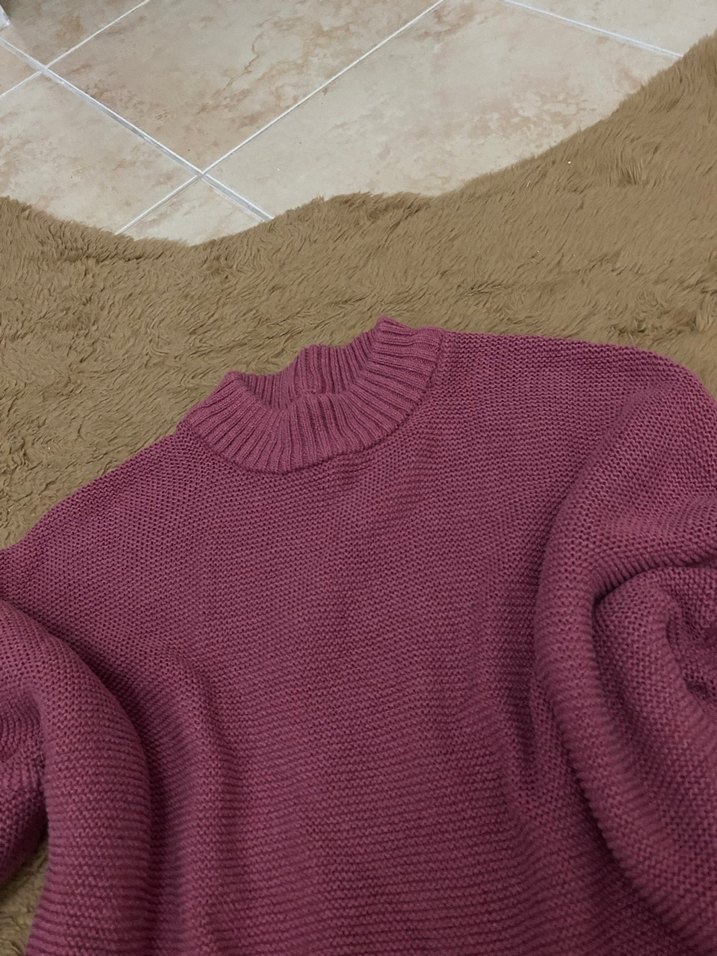 Bordo Kadın Boğazlı Triko Kazak - Görsel 2