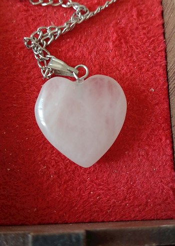 Beyaz Kalp Detaylı pembe kuvars Midi Kolye - Görsel 2