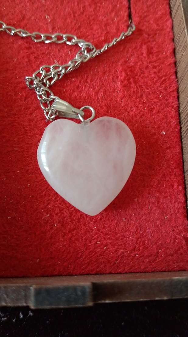 Beyaz Kalp Detaylı pembe kuvars Midi Kolye - Görsel 2
