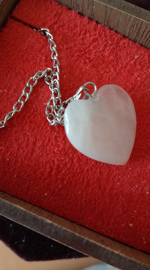 Beyaz Kalp Detaylı pembe kuvars Midi Kolye - Görsel 3
