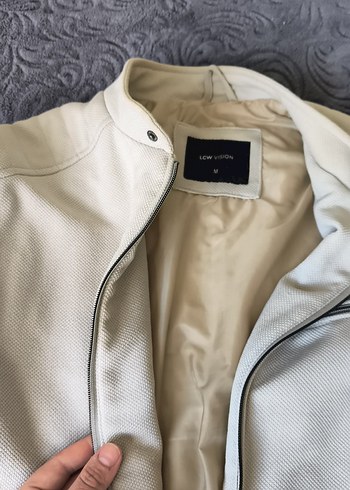 Beyaz Deri Fermuarlı Erkek Ceket - Görsel 3