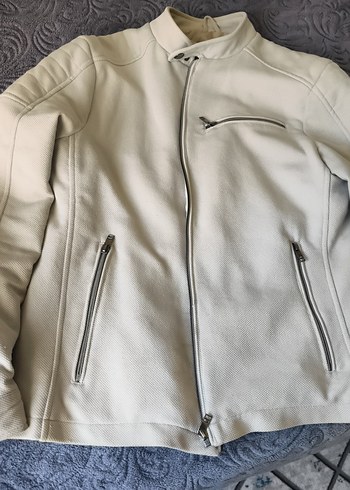Beyaz Deri Fermuarlı Erkek Ceket - Görsel 4
